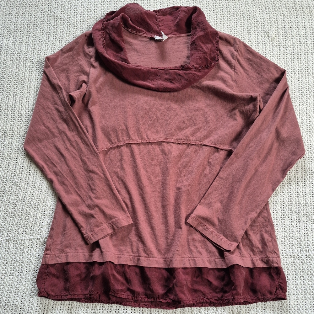 C.M.C Color Me Cotton Women's Medium Cowl Neck Tunic Top Rose Lagenlook